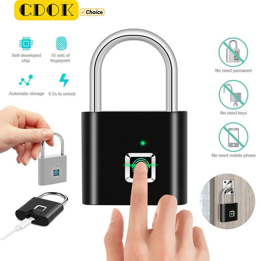 Fingerprint Padlock, Built-In Rechargeable Battery, Outdoor Waterproof, Easy to Use
